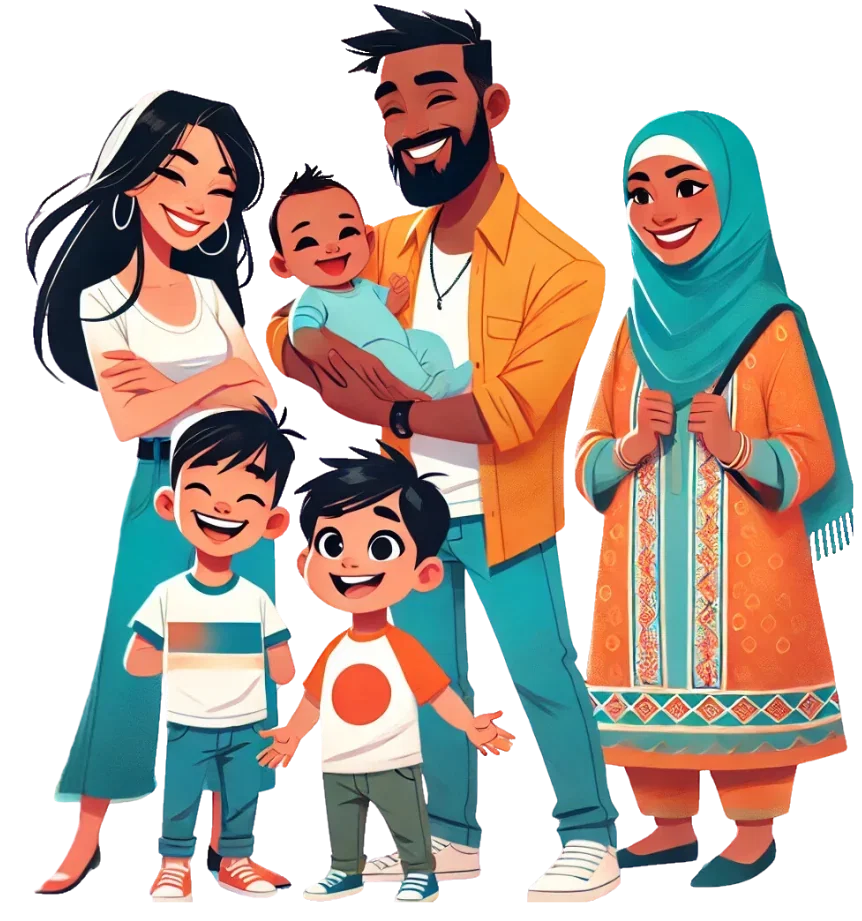 Happy family with nanny